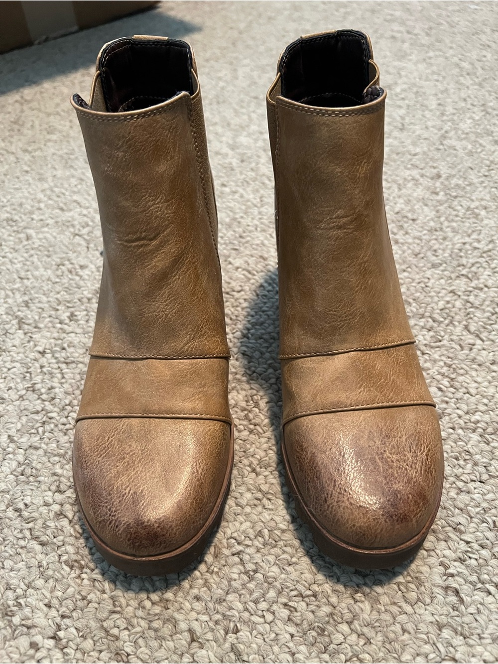Classic Tan Faux Leather Ankle Boots